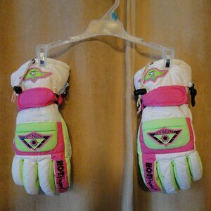 VINTAGE 80/90 HOTFINGERS WINTER SNOW GLOVES NEON WHITE